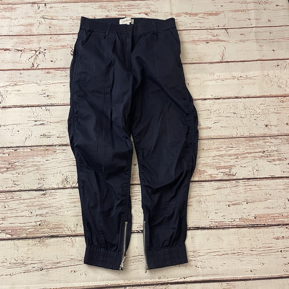 DEREK LAM 10 CROSBY Womens Navy Inseam‎ 25" Smocked Ankle Zip Pants Sz 6 Joggers